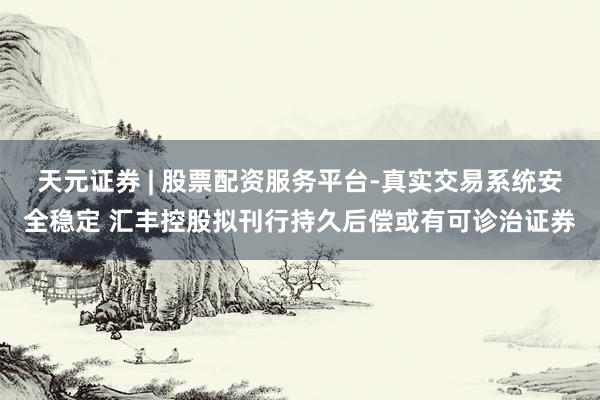 天元证券 | 股票配资服务平台-真实交易系统安全稳定 汇丰控股拟刊行持久后偿或有可诊治证券
